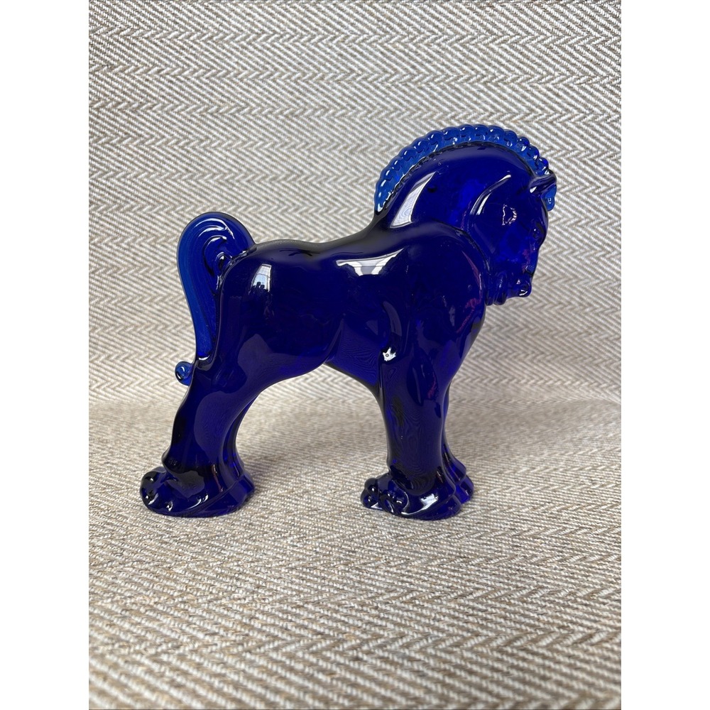 MOSSER FOR LONGABERGER COBALT BLUE GLASS CLYDESDALE HORSE